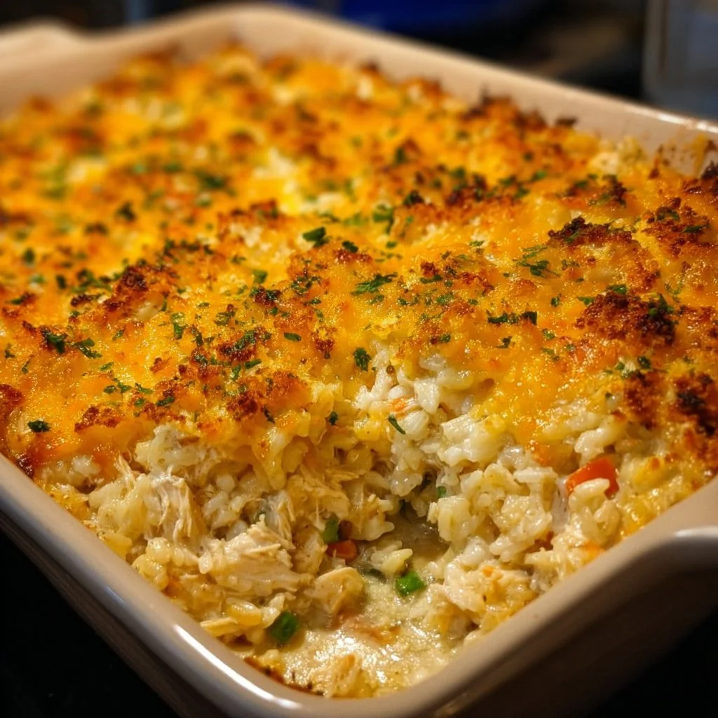 Pioneer Woman chicken rice casserole recipe in a dish