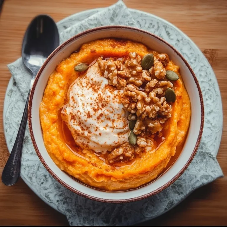 Pumpkin whipped cottage cheese breakfast bowl topped with nuts and spices