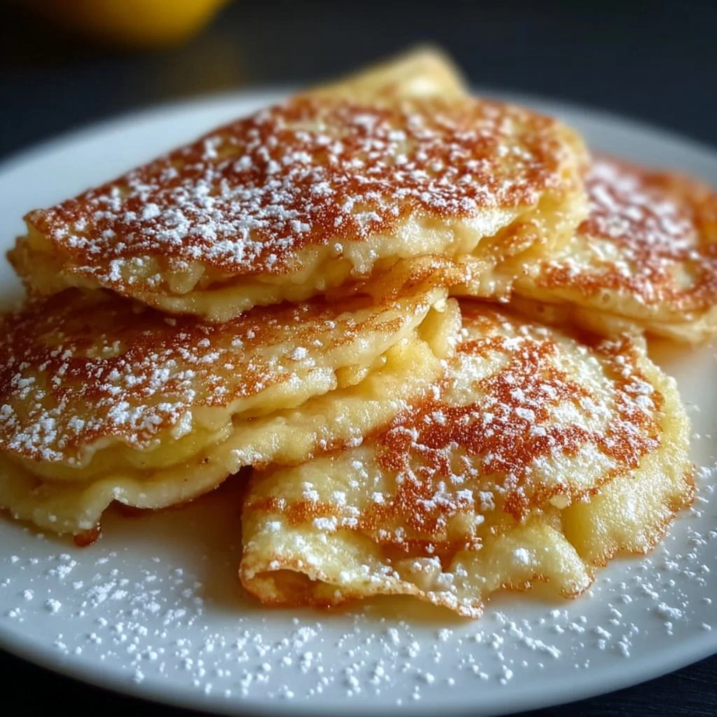 Quick and fluffy apple crepes served with cinnamon and syrup