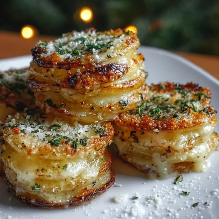 Roasted garlic parmesan potato stacks served hot and crispy