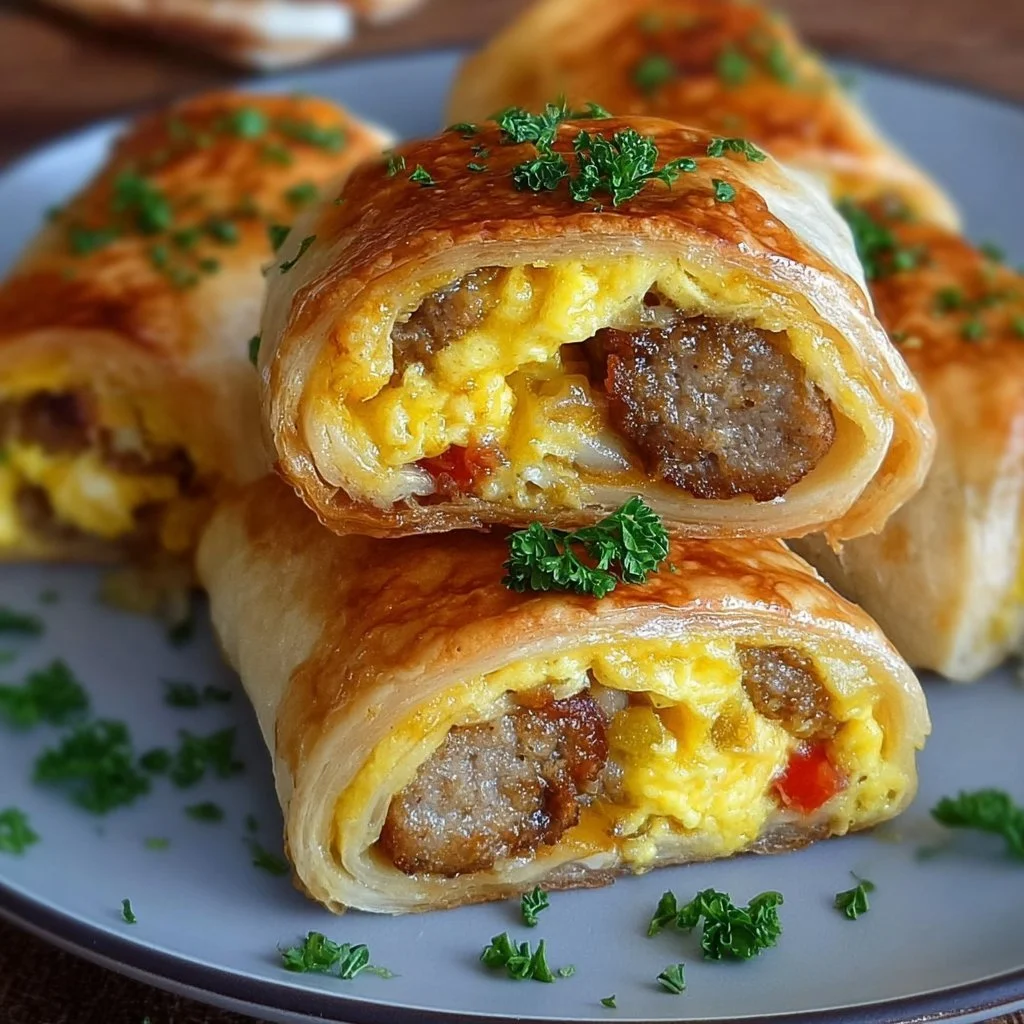 Sausage egg breakfast roll-ups, a delicious and easy breakfast option.