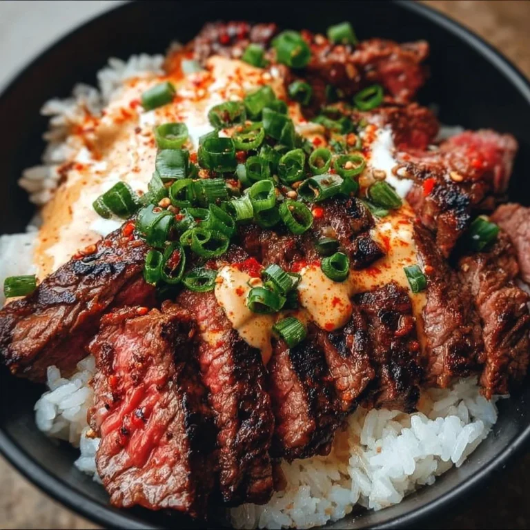 Savory Korean BBQ Steak Rice Bowl with vegetables and sauce