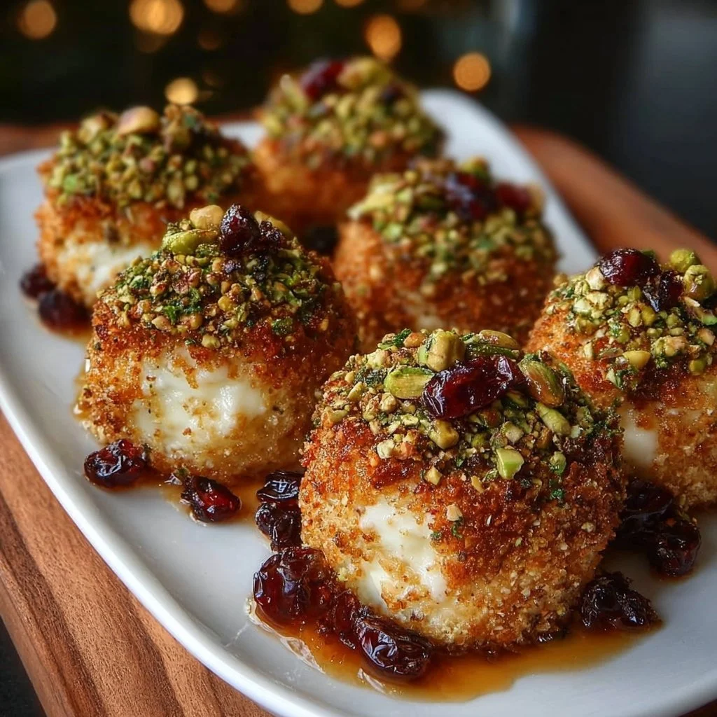 Savory Pistachio-Crusted Brie Bites served on a platter