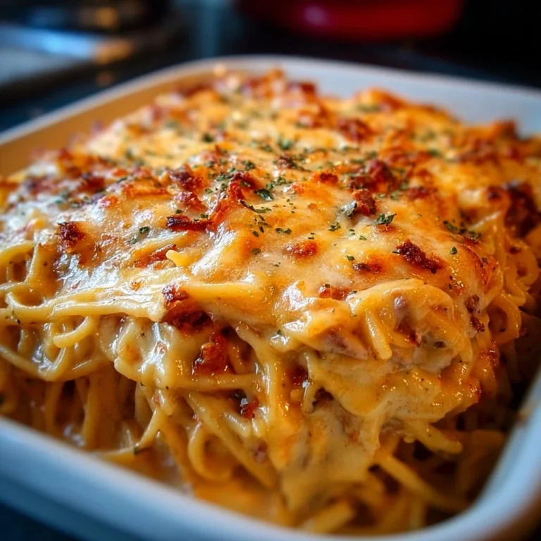 Spicy Southern Cheesy Chicken Spaghetti Casserole served in a dish