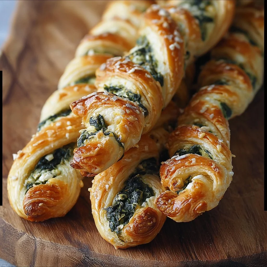 Spinach and feta puff pastry twists ready to be served.