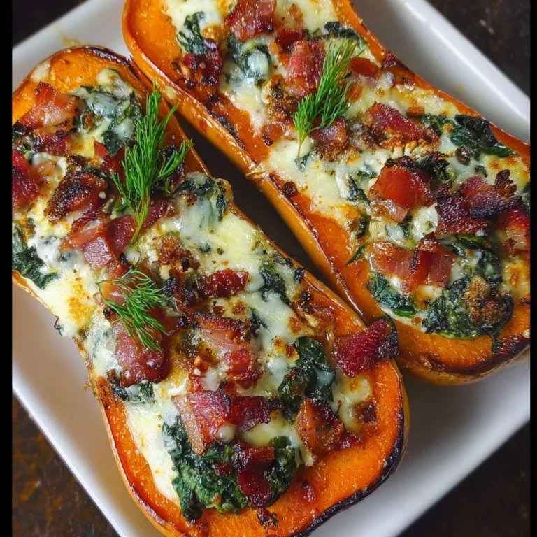 Stuffed butternut squash with spinach, bacon, and cheese recipe