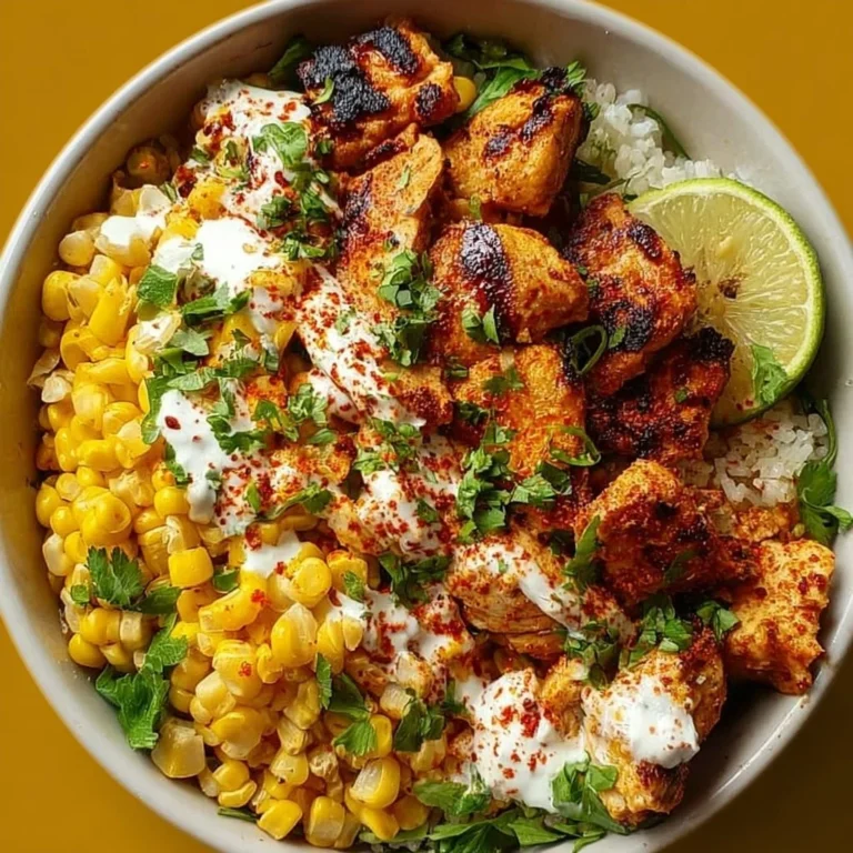 Delicious street corn chicken bowl with grilled chicken, corn, and spices