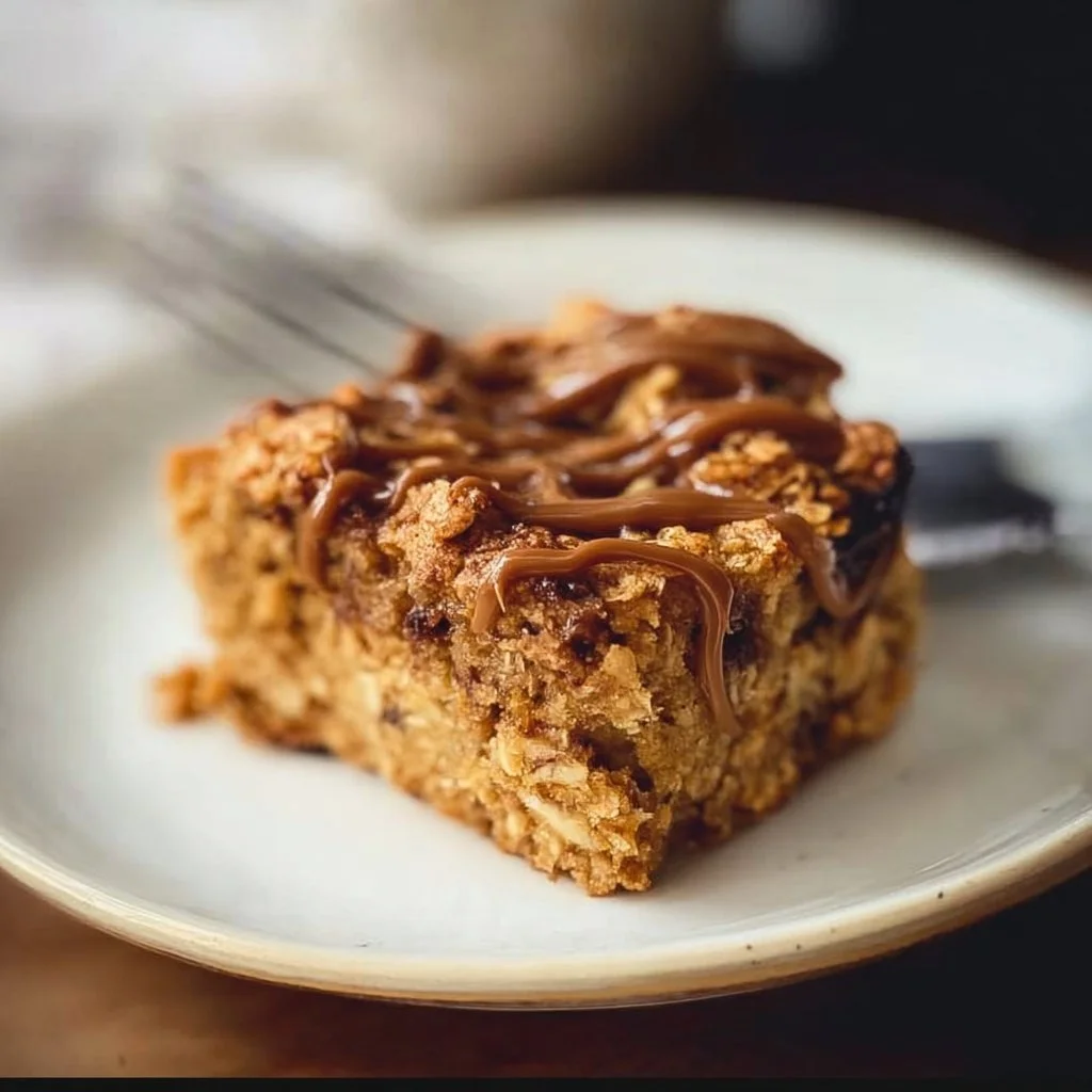 Baked oats in a bowl topped with fruits and nuts, perfect healthy breakfast option.