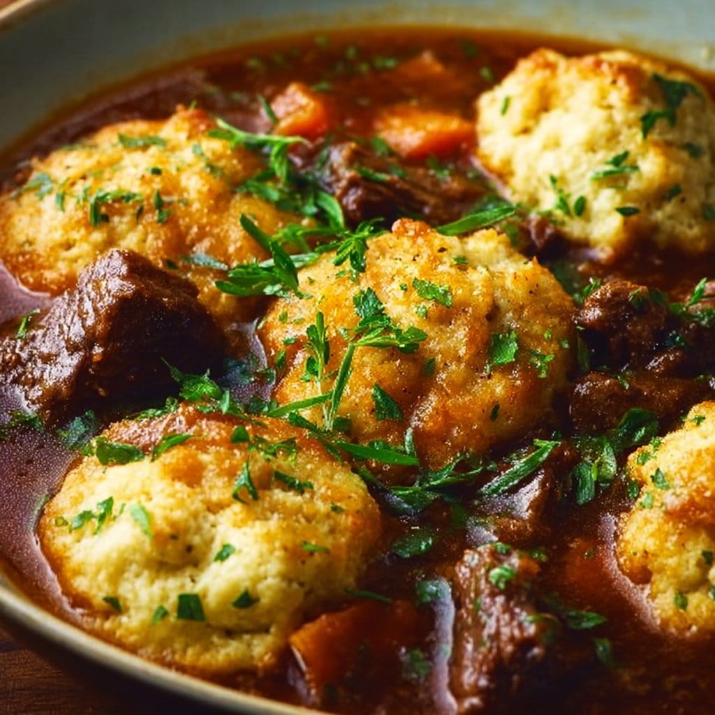 Beef Stew with Cheddar Herb Dumplings