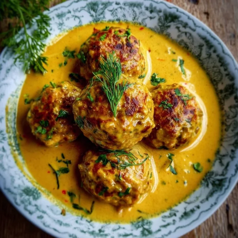 Vegan lentil dumplings served in creamy curry sauce