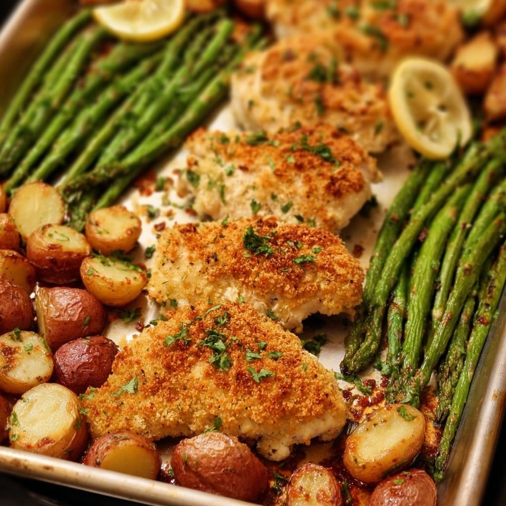 Parmesan Crusted Chicken Sheet Pan Dinner