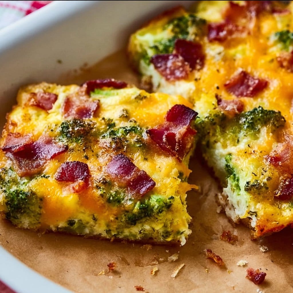 Broccoli Cheddar Egg Bake with Turkey Bacon