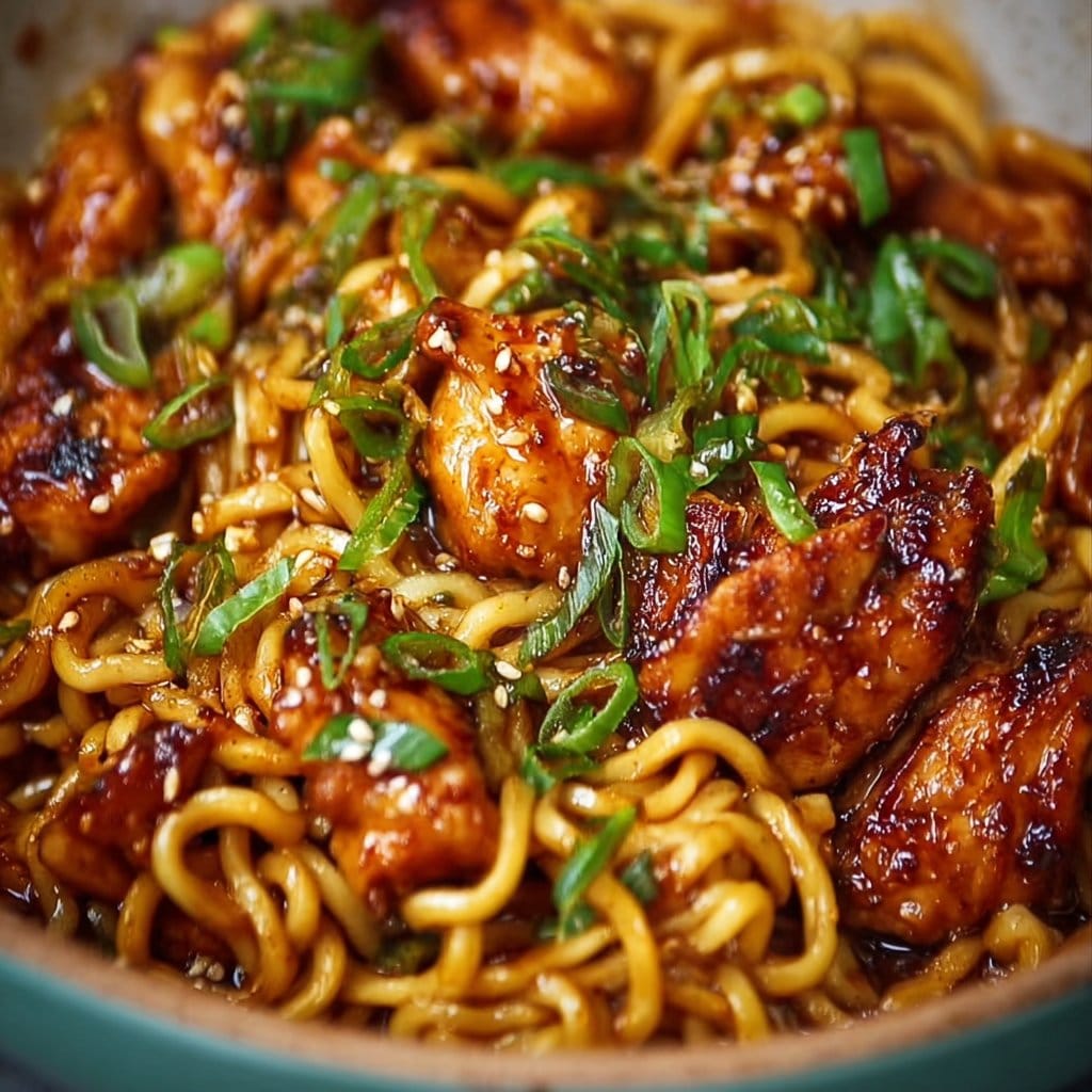 Sticky Garlic Chicken Noodles Recipe