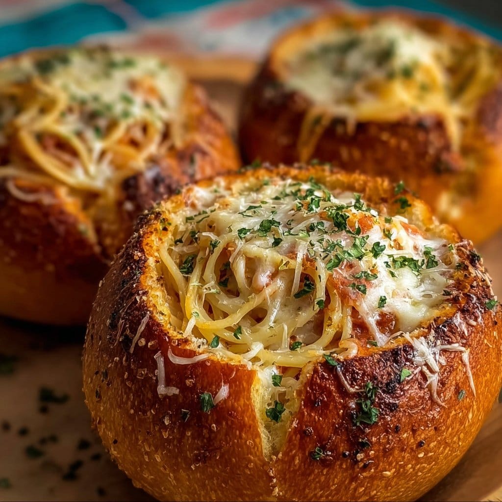 Spaghetti Garlic Bread Bowls