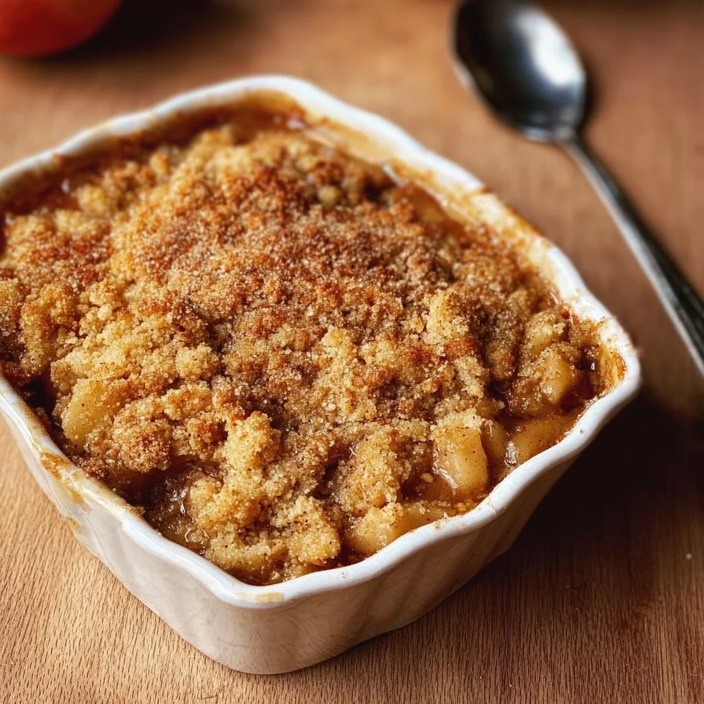 Delicious baked apple crumble dessert with a golden crumb topping