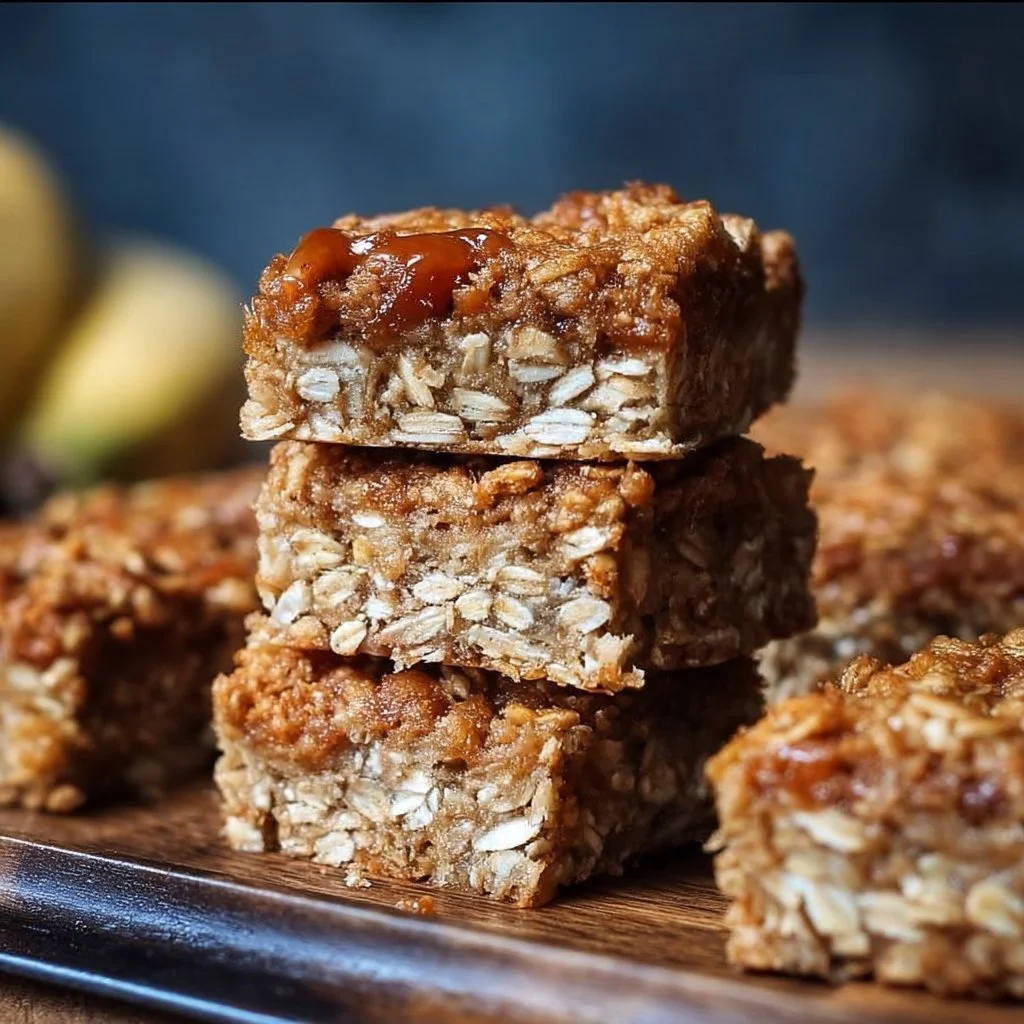 Delicious homemade Banana Oatmeal Bars with oats and ripe bananas