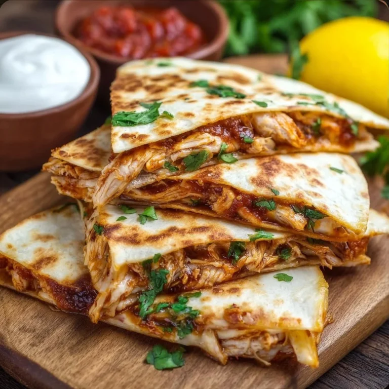 Delicious BBQ Chicken Quesadillas served on a plate, garnished with fresh herbs.