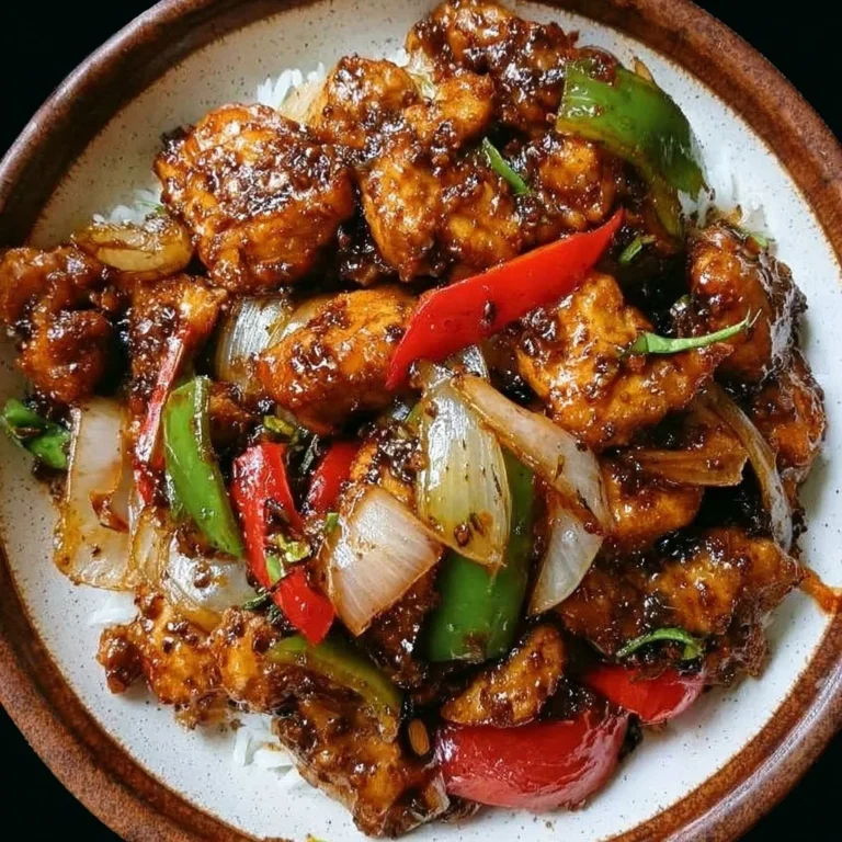 Delicious Black Pepper Chicken served with vegetables and rice.