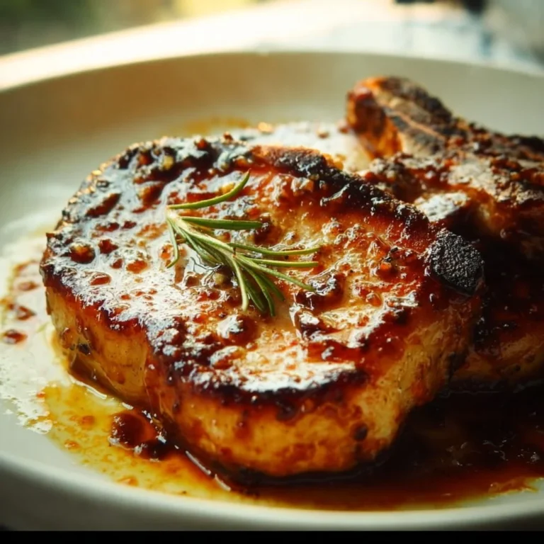 Delicious Brown Sugar Pork Chops served with vegetables and a sweet glaze.
