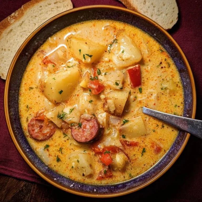 Delicious bowl of Cajun Potato Soup topped with green onions and spices