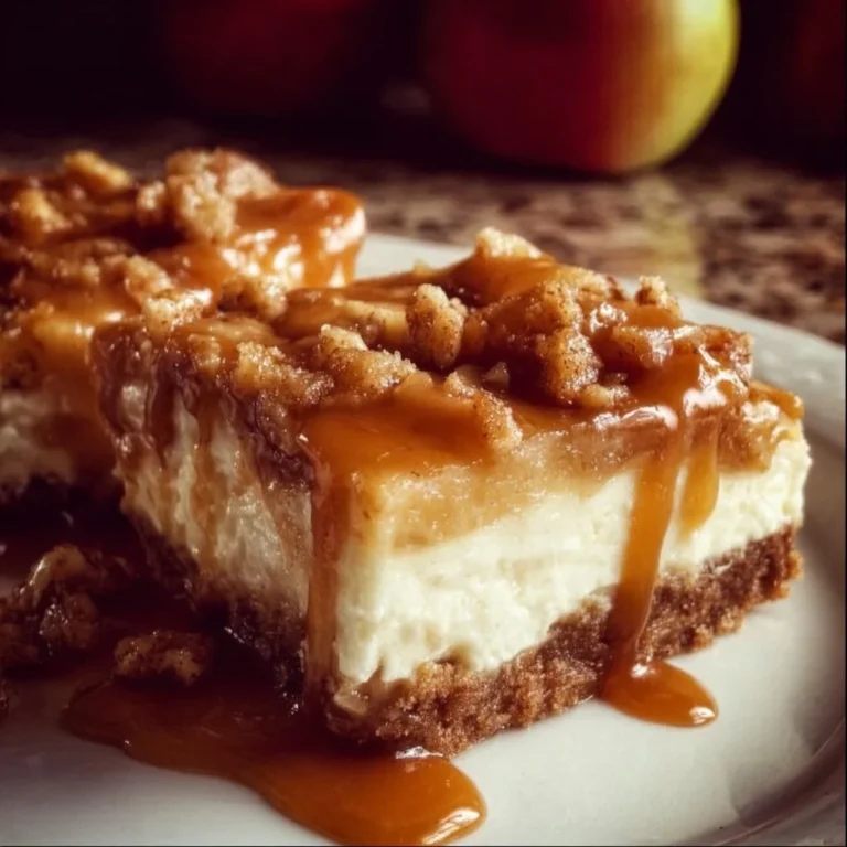 Delicious Caramel Apple Cheesecake Bars with a golden crust and caramel drizzle