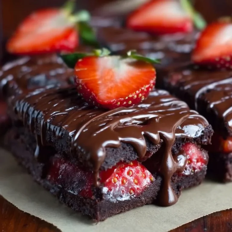 Delicious chocolate covered strawberry brownies ready to be enjoyed