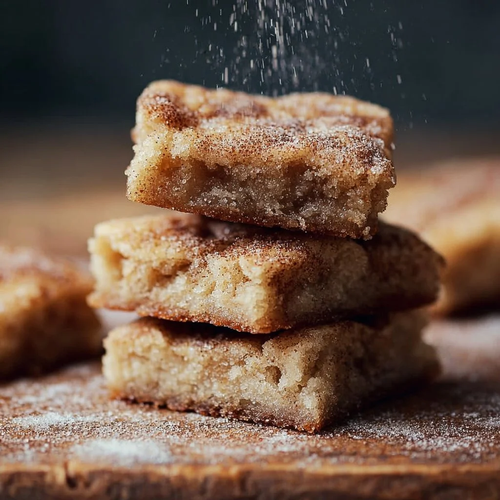 Freshly baked cinnamon sugar blondies on a cooling rack
