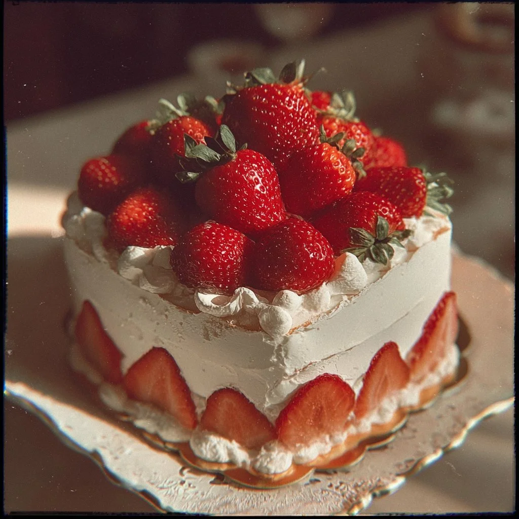Delicious Coquette Cake topped with fresh strawberries, a perfect dessert choice.