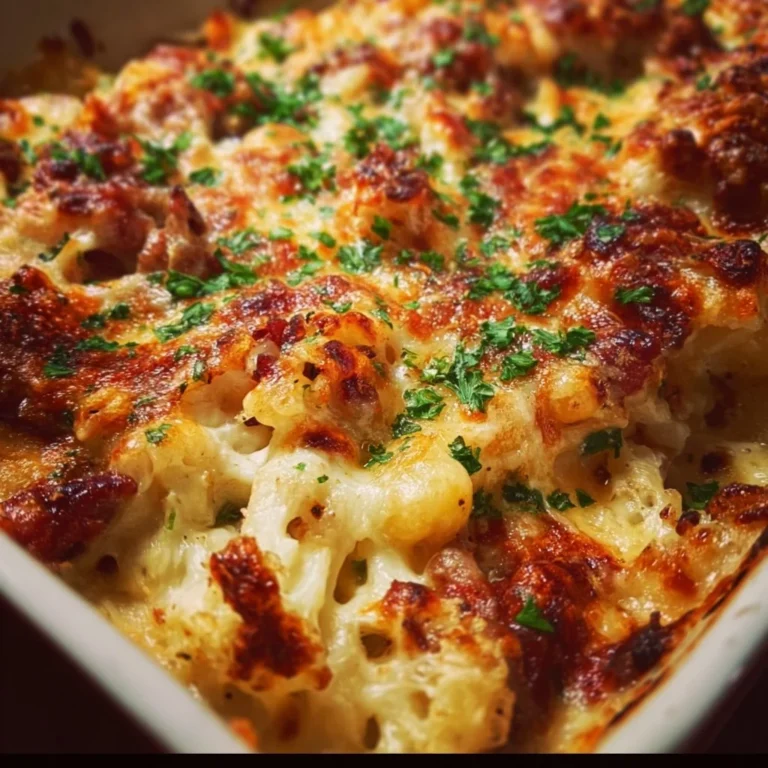 A delicious crazy good casserole served in a baking dish