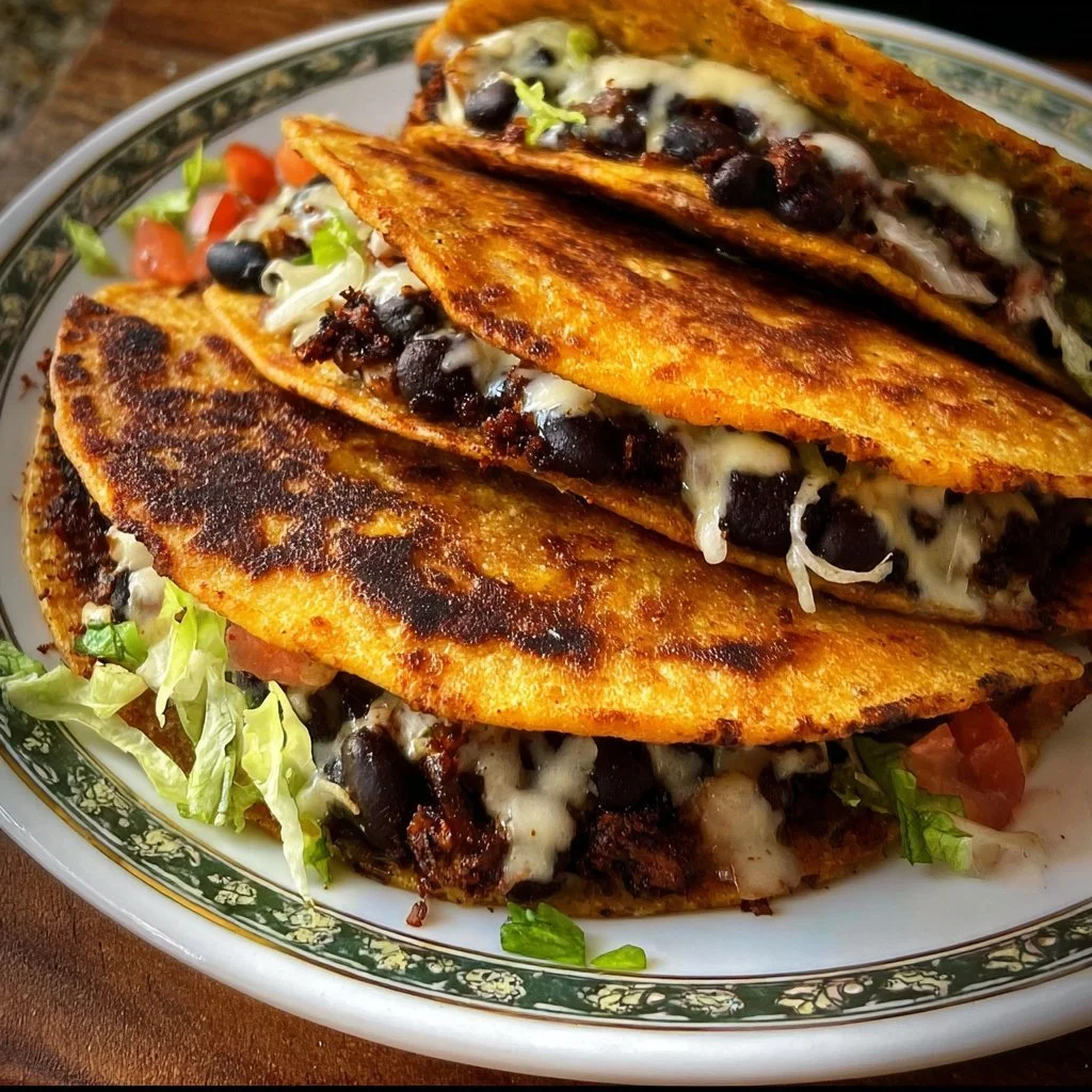 Crispy black bean tacos served with fresh toppings and vibrant salsa