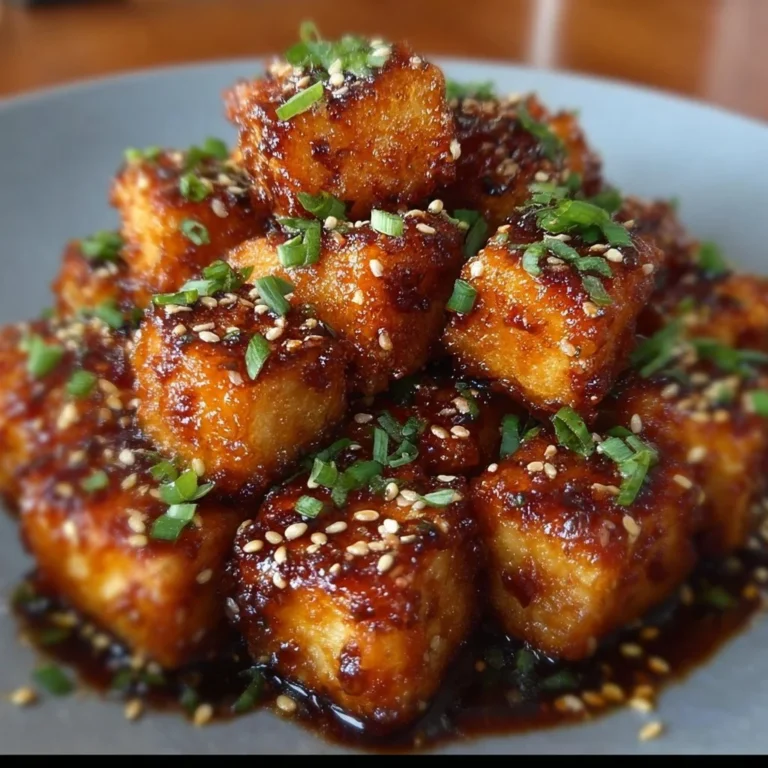 Crispy honey garlic tofu served with vegetables on a plate