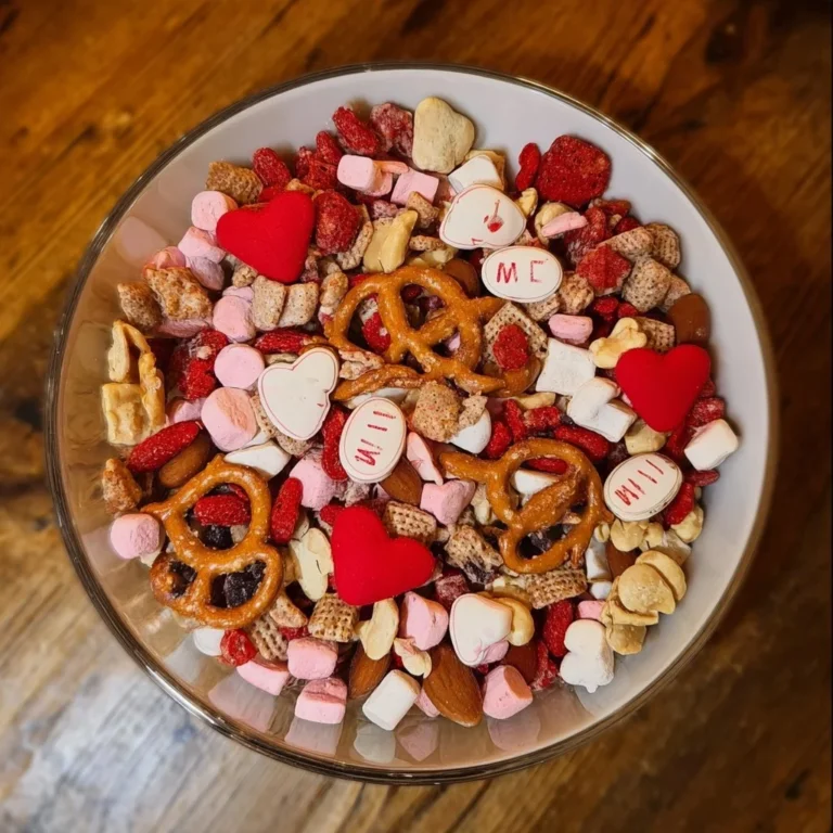 Cupid Crunch Valentine's Day Trail Mix with colorful candies and nuts.