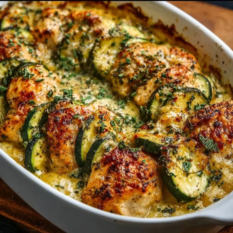 Easy chicken zucchini bake recipe with chicken, zucchini, and cheese