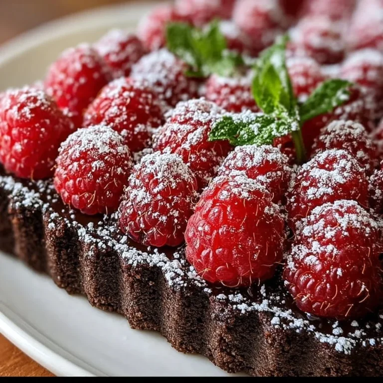 Easy chocolate raspberry tart with fresh raspberries and rich chocolate crust