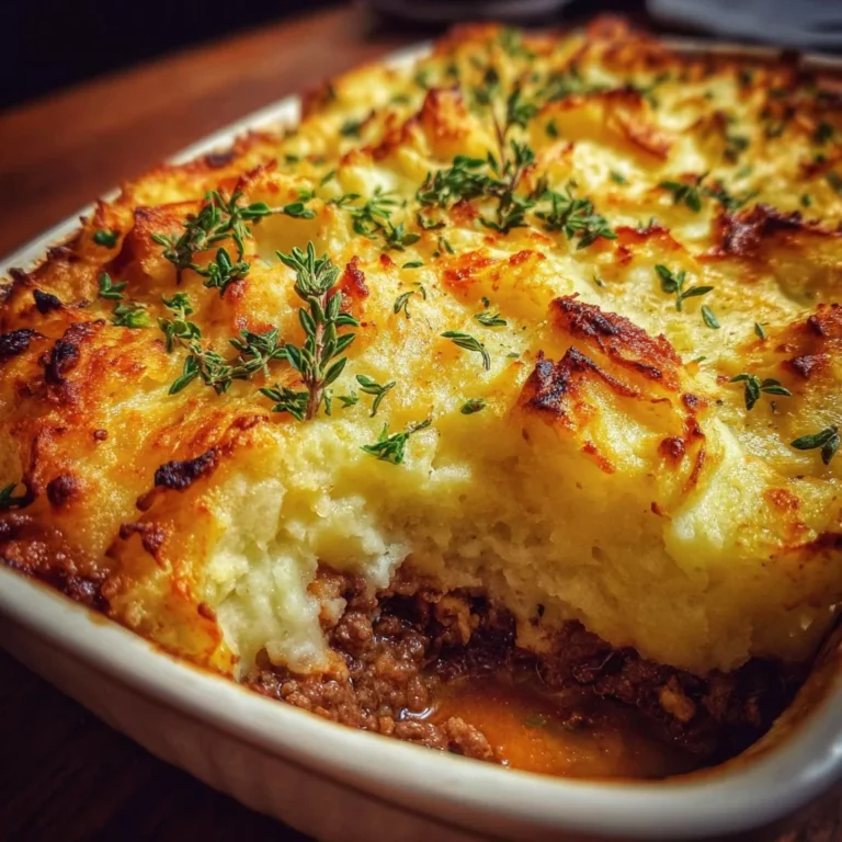 Easy Shepherd's Pie casserole in a baking dish with mashed potatoes topping.