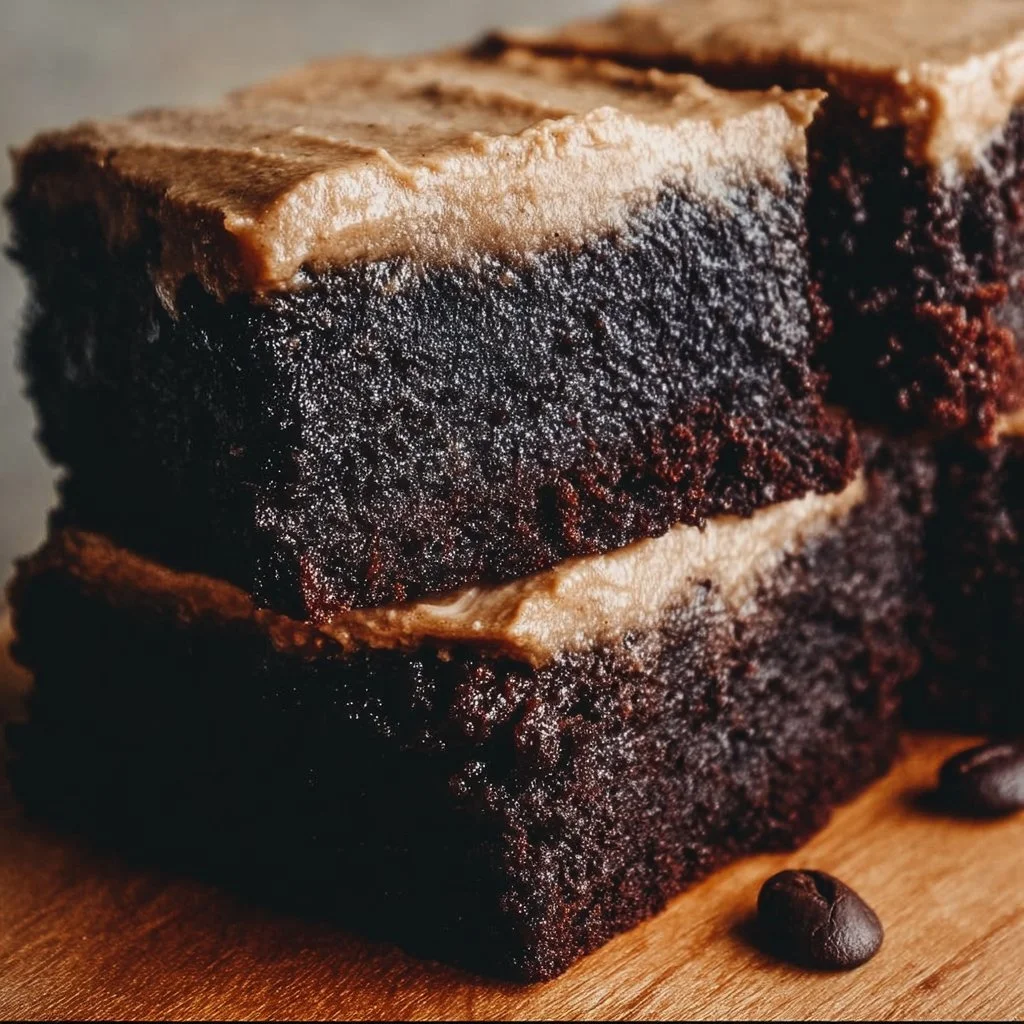 Delicious frosted coffee brownies topped with creamy coffee frosting