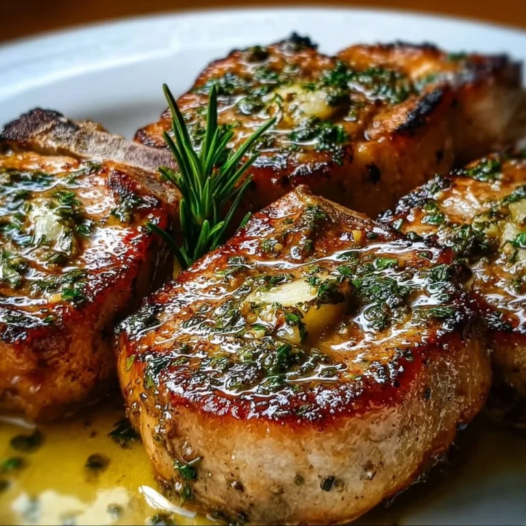 Delicious garlic butter pan-seared pork chops on a plate