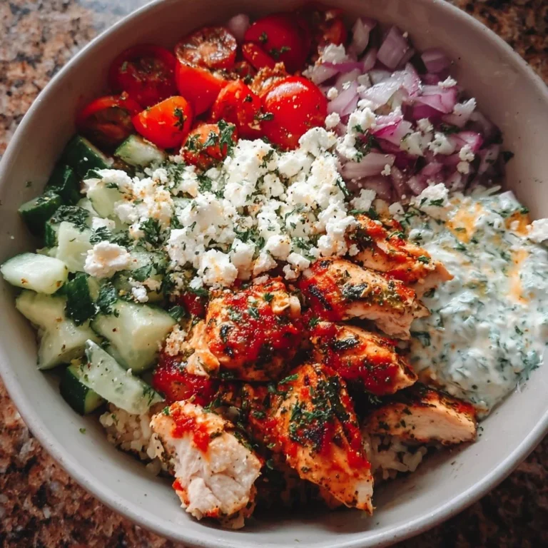 Delicious Greek Chicken Bowl with fresh vegetables and vibrant flavors