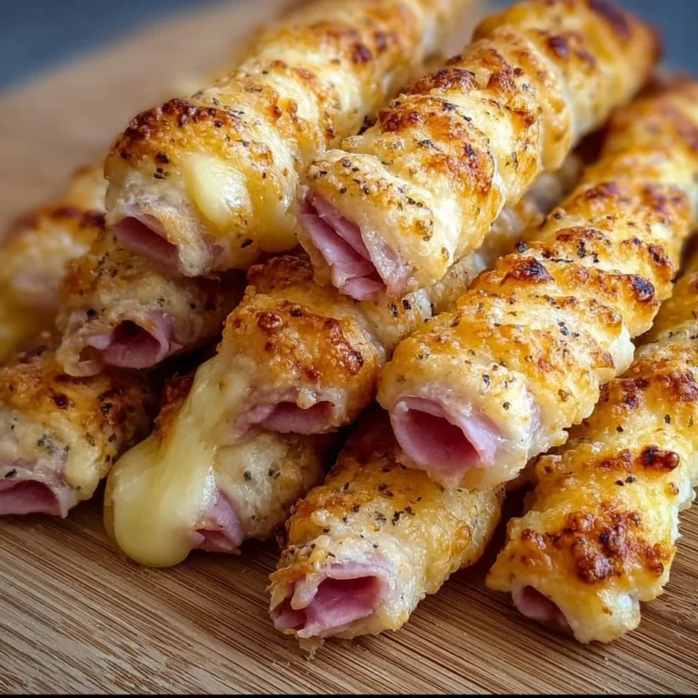 Plate of homemade ham and cheese sticks ready to be served