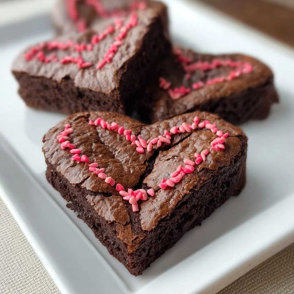 Delicious heart-shaped brownies, perfect for Valentine's Day or any special occasion.