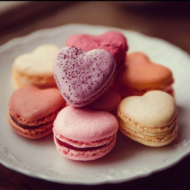 Heart-shaped macarons in an array of colors and flavors
