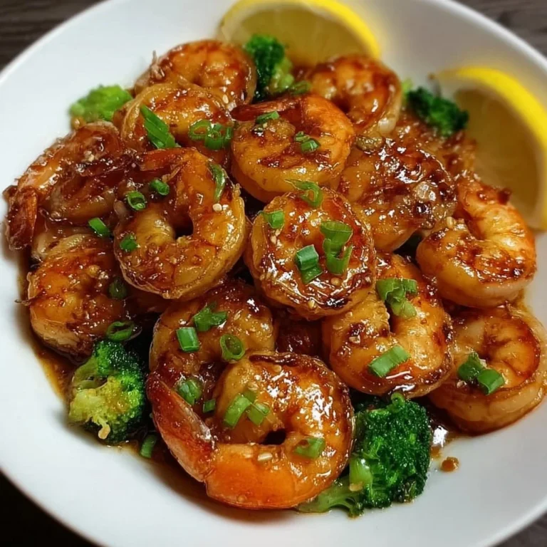 Plate of high-protein honey garlic shrimp served with vegetables