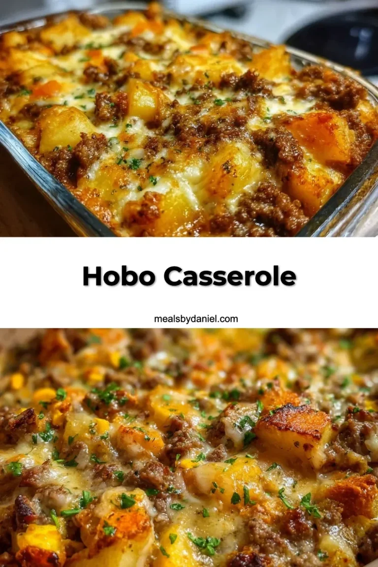 Delicious Hobo Casserole served in a rustic dish, showcasing its hearty ingredients.