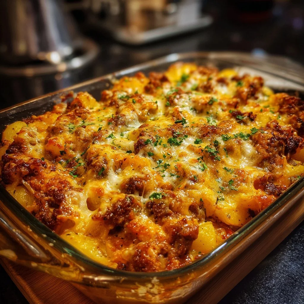 Delicious Hobo Casserole served in a dish with meat and vegetables