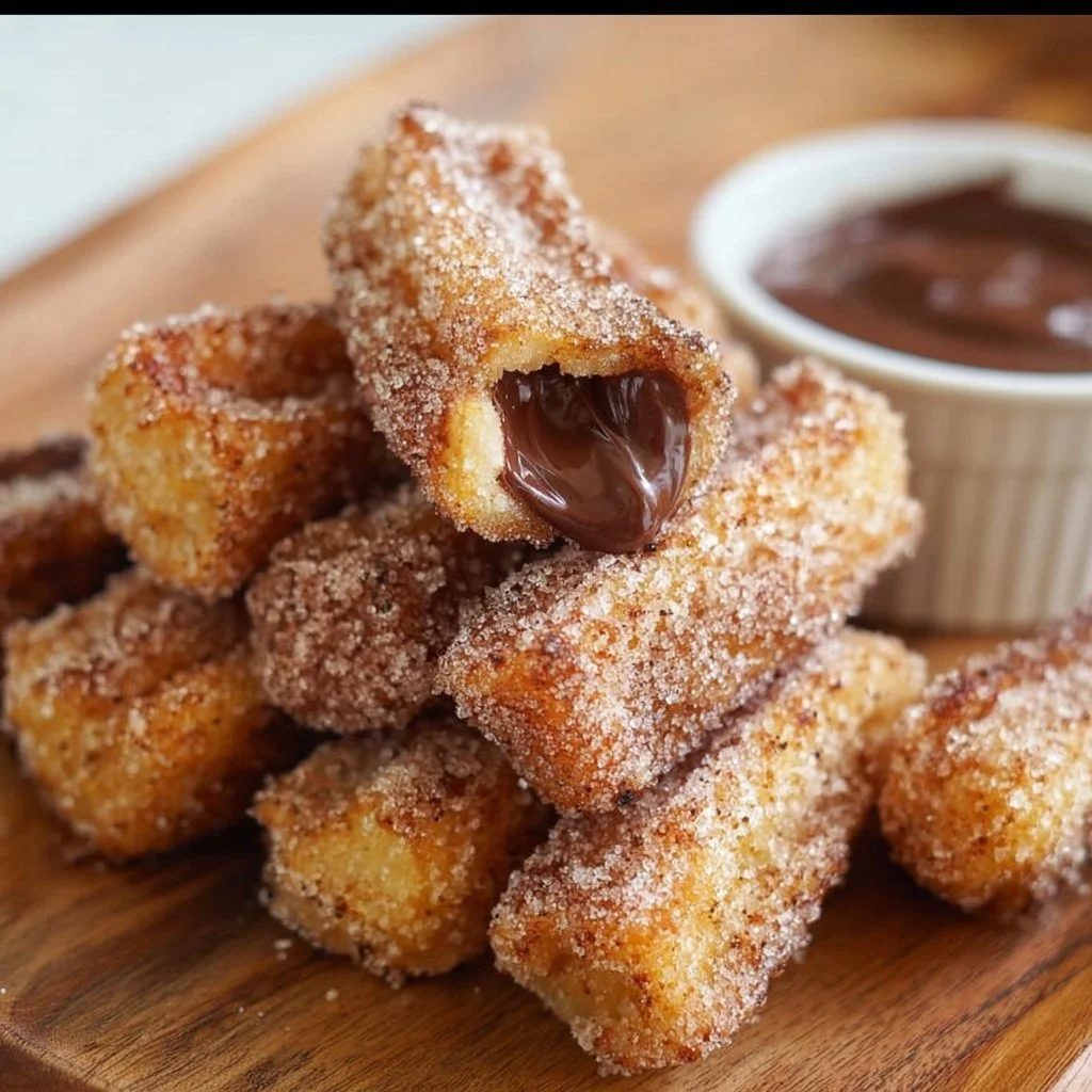 Delicious homemade churro bites dusted with cinnamon sugar and served with Nutella