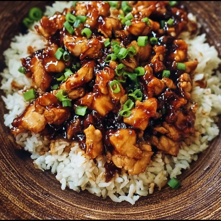 Honey BBQ Chicken served over rice, delicious sweet and savory dish.