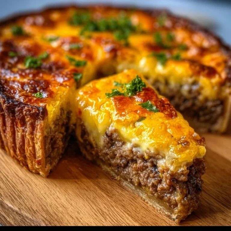 Delicious homemade cheeseburger pie fresh out of the oven