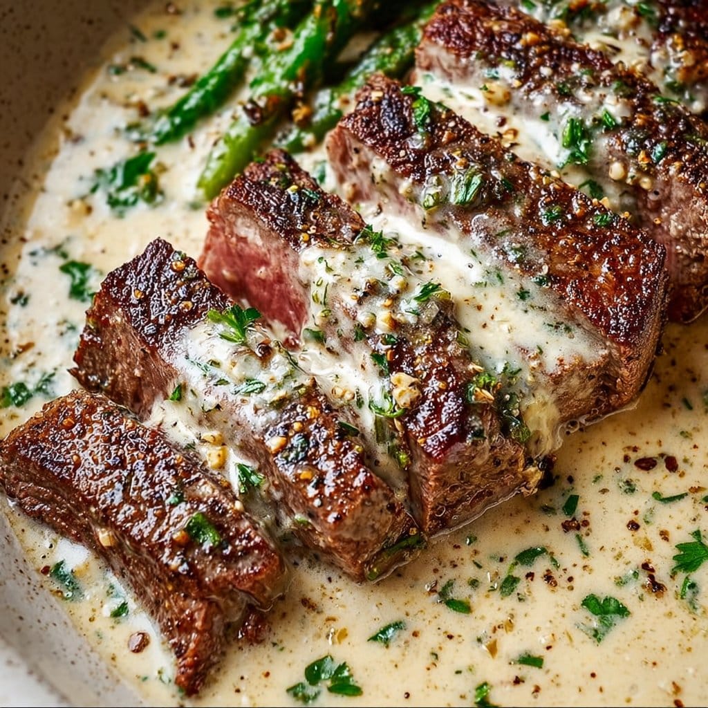 Garlic Butter Steak With Parmesan Cream Sauce