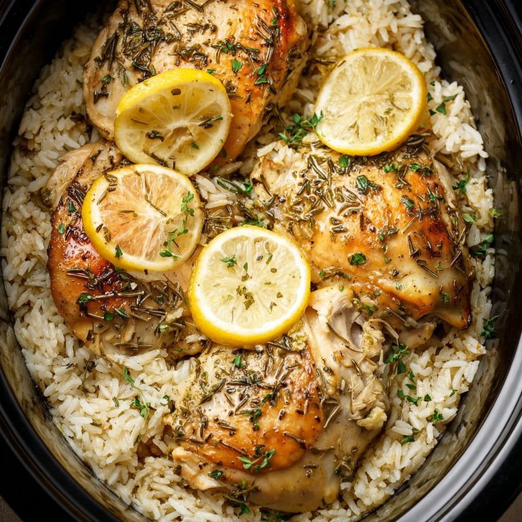 Slow Cooker Lemon Herb Chicken with Rice