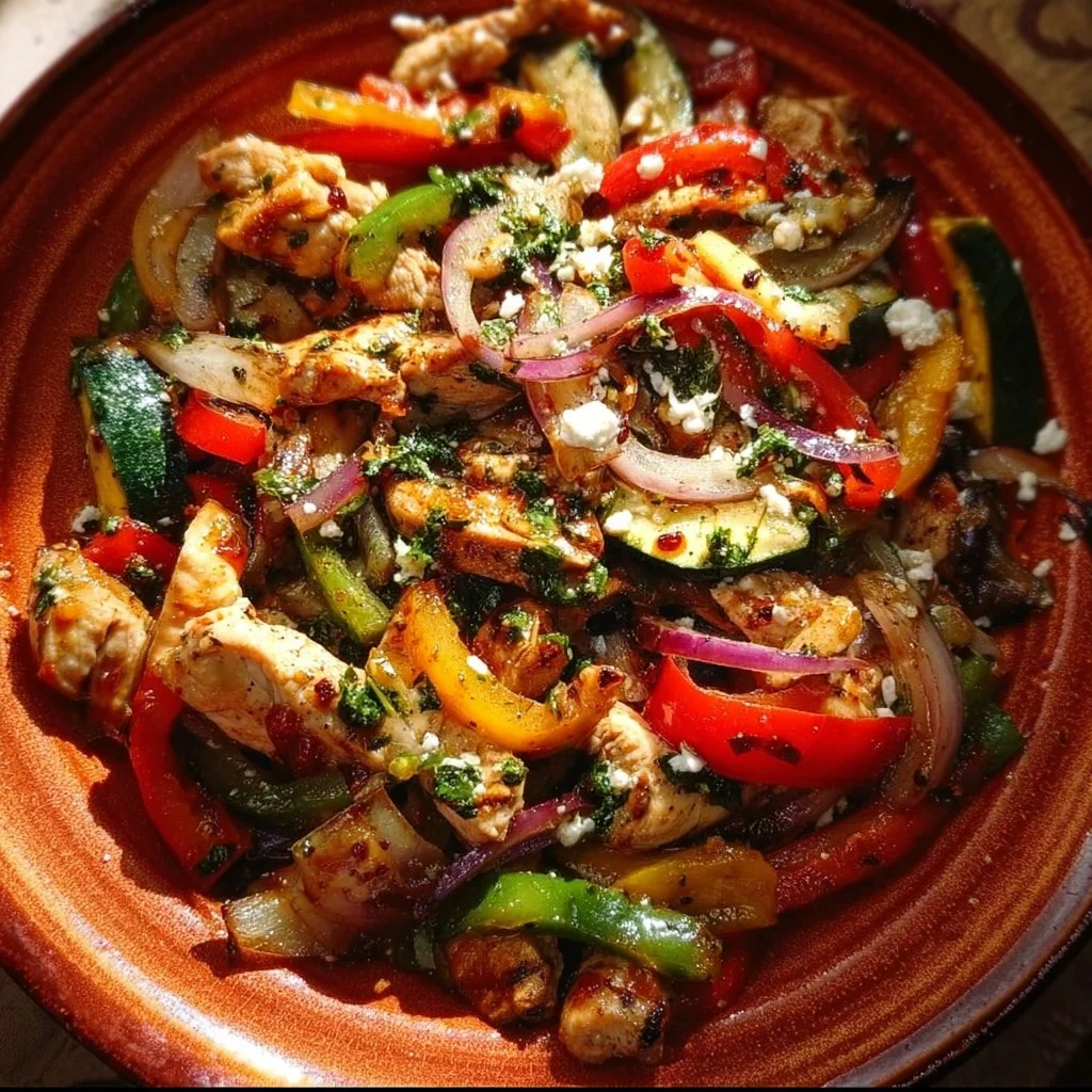 Colorful Mediterranean Chicken Stir Fry with vegetables and spices